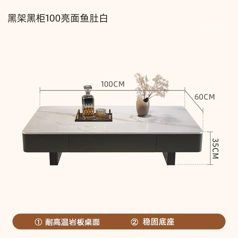 Modern Luxury Coffee Tables Storage Nordic Minimalist Marble Coffee Tables Rectangular Black Mesas De Centro Para Sala Furniture