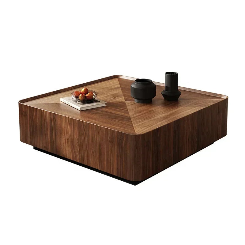 Black Walnut Solid Wood Coffee Table,Modern Square Storage Living Room Furniture,Nordic Style Minimalism Walnut Color Tea Table