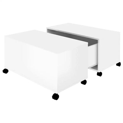 High Glossy White Coffee Table On Wheels for Living Room with Storage Compartments Wooden Chipboard Table 75 x 75 x 38 cm