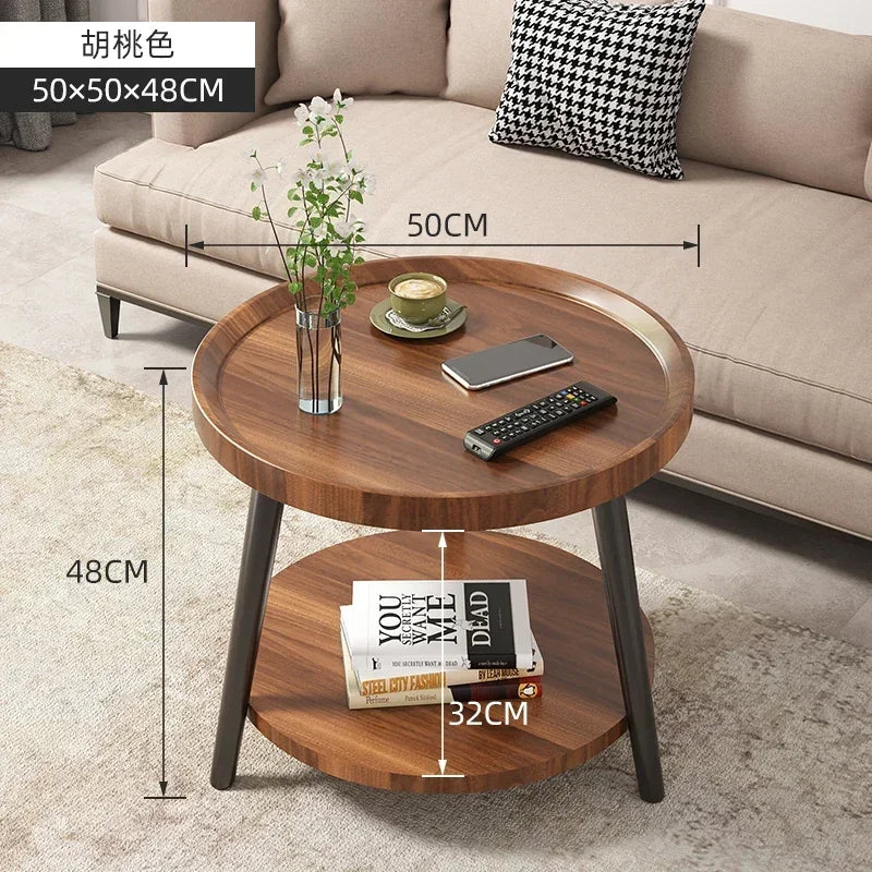 Creative Round Triangle Coffee Table Double Storage Side Table Load-Bearing Tea Bar Recessed Desktop Sofa Table