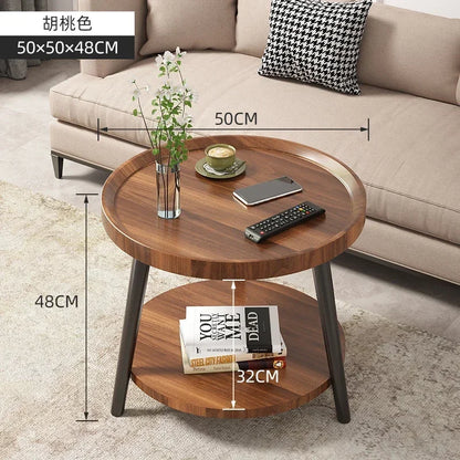Creative Round Triangle Coffee Table Double Storage Side Table Load-Bearing Tea Bar Recessed Desktop Sofa Table