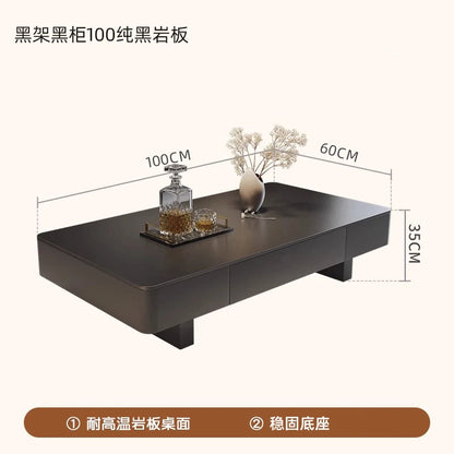 Modern Luxury Coffee Tables Storage Nordic Minimalist Marble Coffee Tables Rectangular Black Mesas De Centro Para Sala Furniture