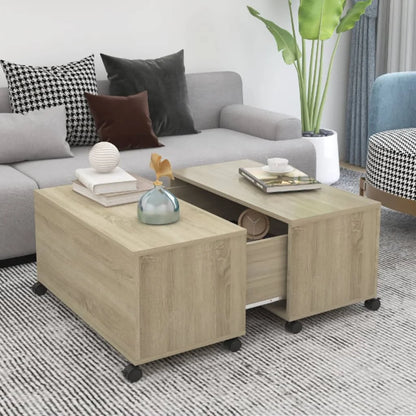 High Glossy White Coffee Table On Wheels for Living Room with Storage Compartments Wooden Chipboard Table 75 x 75 x 38 cm