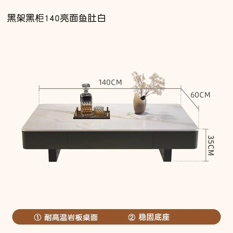Modern Luxury Coffee Tables Storage Nordic Minimalist Marble Coffee Tables Rectangular Black Mesas De Centro Para Sala Furniture