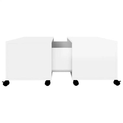 High Glossy White Coffee Table On Wheels for Living Room with Storage Compartments Wooden Chipboard Table 75 x 75 x 38 cm