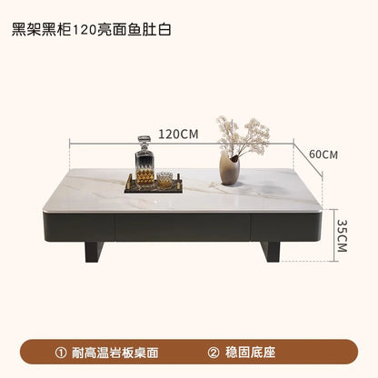 Modern Luxury Coffee Tables Storage Nordic Minimalist Marble Coffee Tables Rectangular Black Mesas De Centro Para Sala Furniture