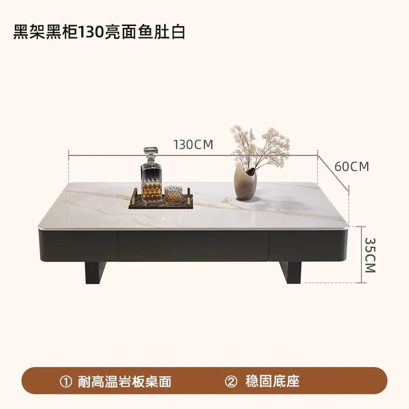 Modern Luxury Coffee Tables Storage Nordic Minimalist Marble Coffee Tables Rectangular Black Mesas De Centro Para Sala Furniture