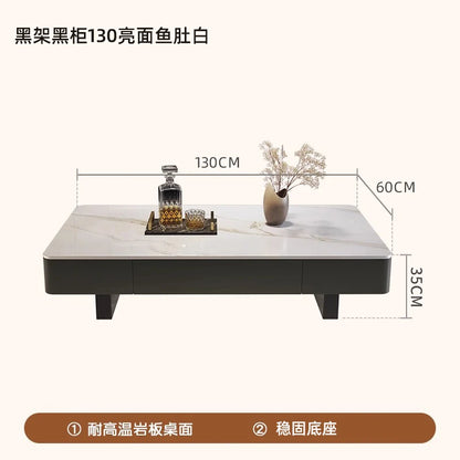 Modern Luxury Coffee Tables Storage Nordic Minimalist Marble Coffee Tables Rectangular Black Mesas De Centro Para Sala Furniture