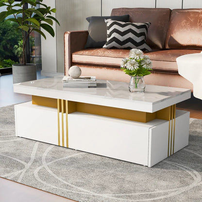70 L x 35,5 H x 70 B (cm) Coffee table, Black high gloss living room table, side table with drawers and golden accents