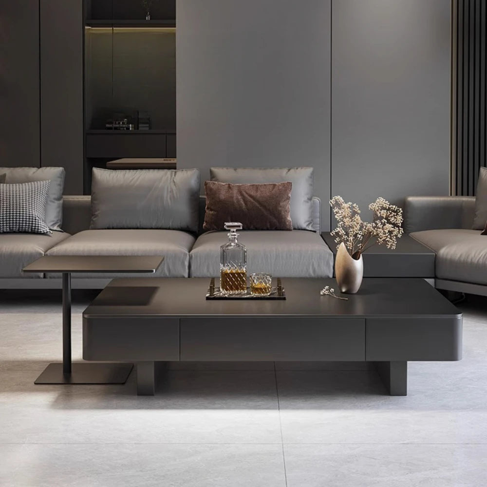 Modern Luxury Coffee Tables Storage Nordic Minimalist Marble Coffee Tables Rectangular Black Mesas De Centro Para Sala Furniture