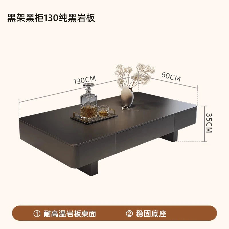 Modern Luxury Coffee Tables Storage Nordic Minimalist Marble Coffee Tables Rectangular Black Mesas De Centro Para Sala Furniture