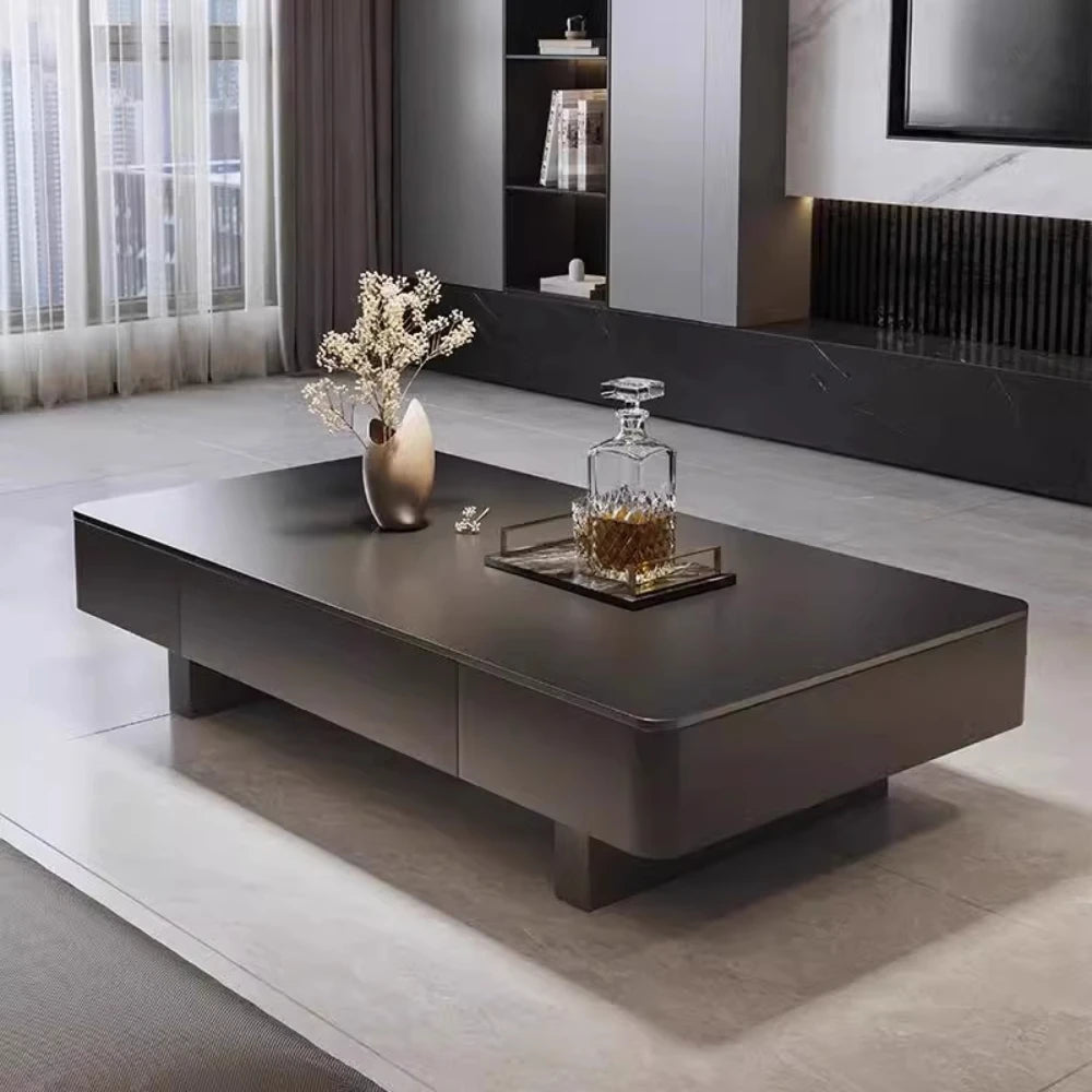 Modern Luxury Coffee Tables Storage Nordic Minimalist Marble Coffee Tables Rectangular Black Mesas De Centro Para Sala Furniture