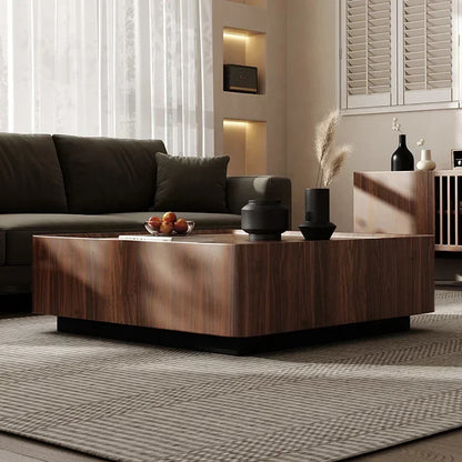 Black Walnut Solid Wood Coffee Table,Modern Square Storage Living Room Furniture,Nordic Style Minimalism Walnut Color Tea Table